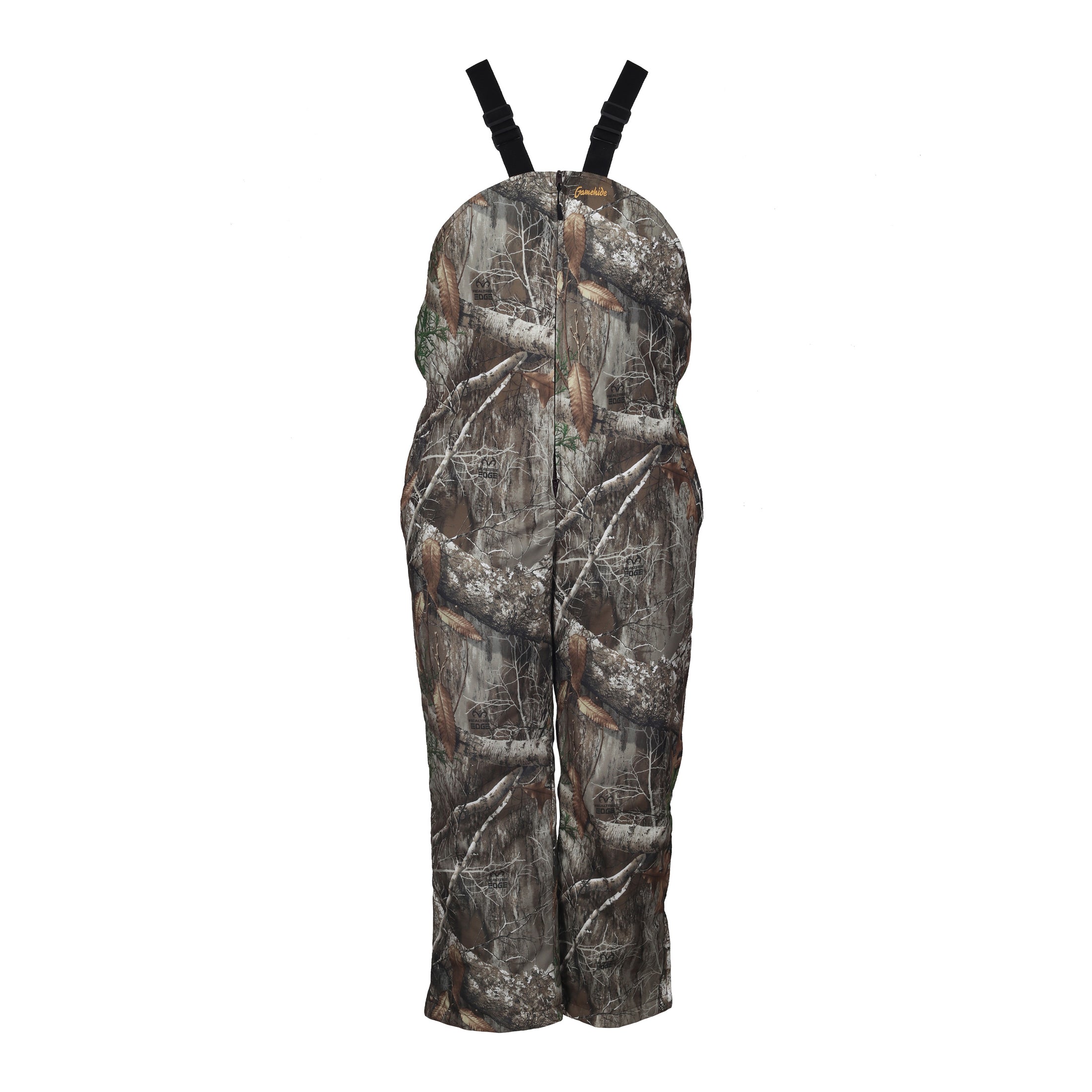 gamehide Chameleon Reversible Bib front (realtree edge/orange camo)