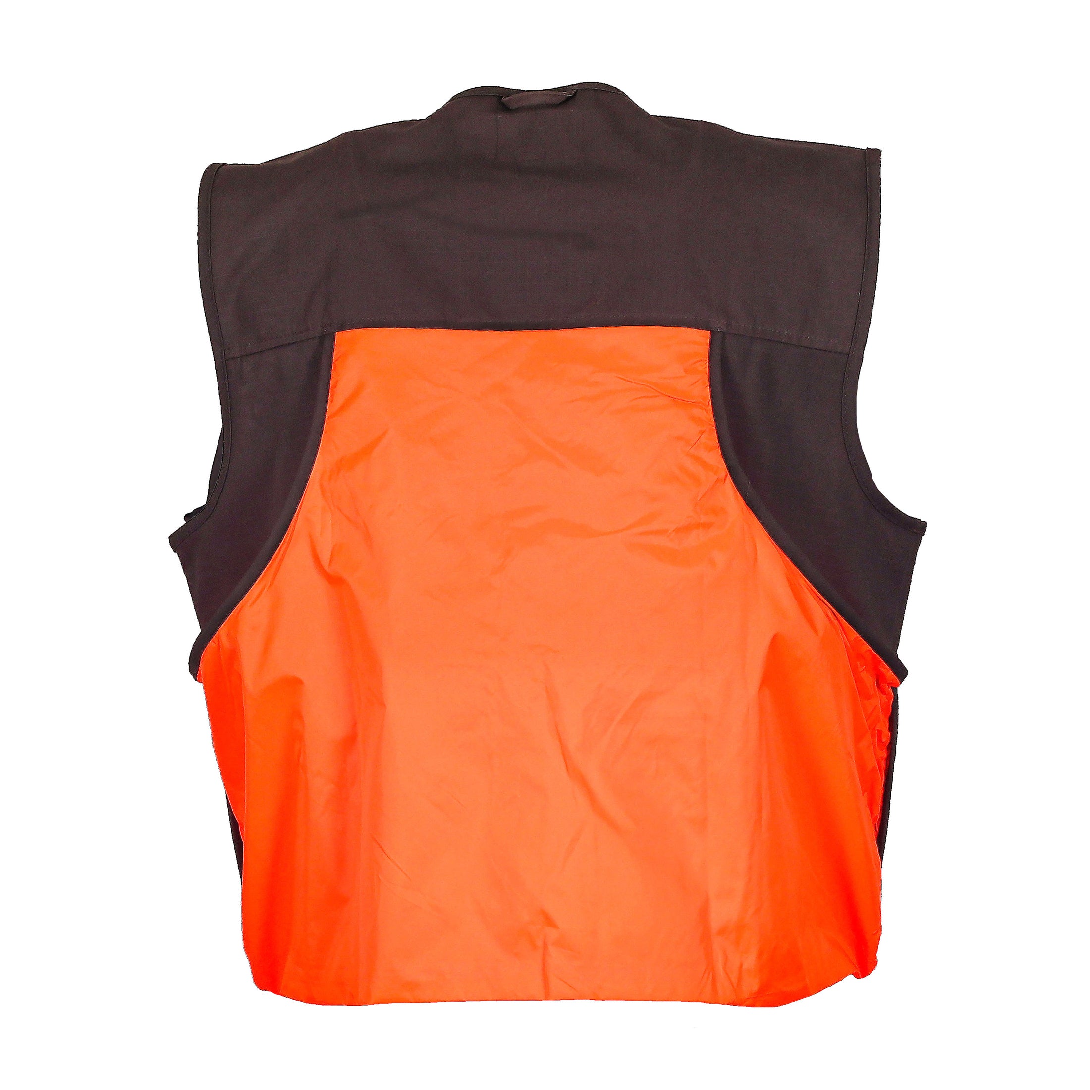 gamehide shelterbelt vest back view (dark brown/blaze orange)