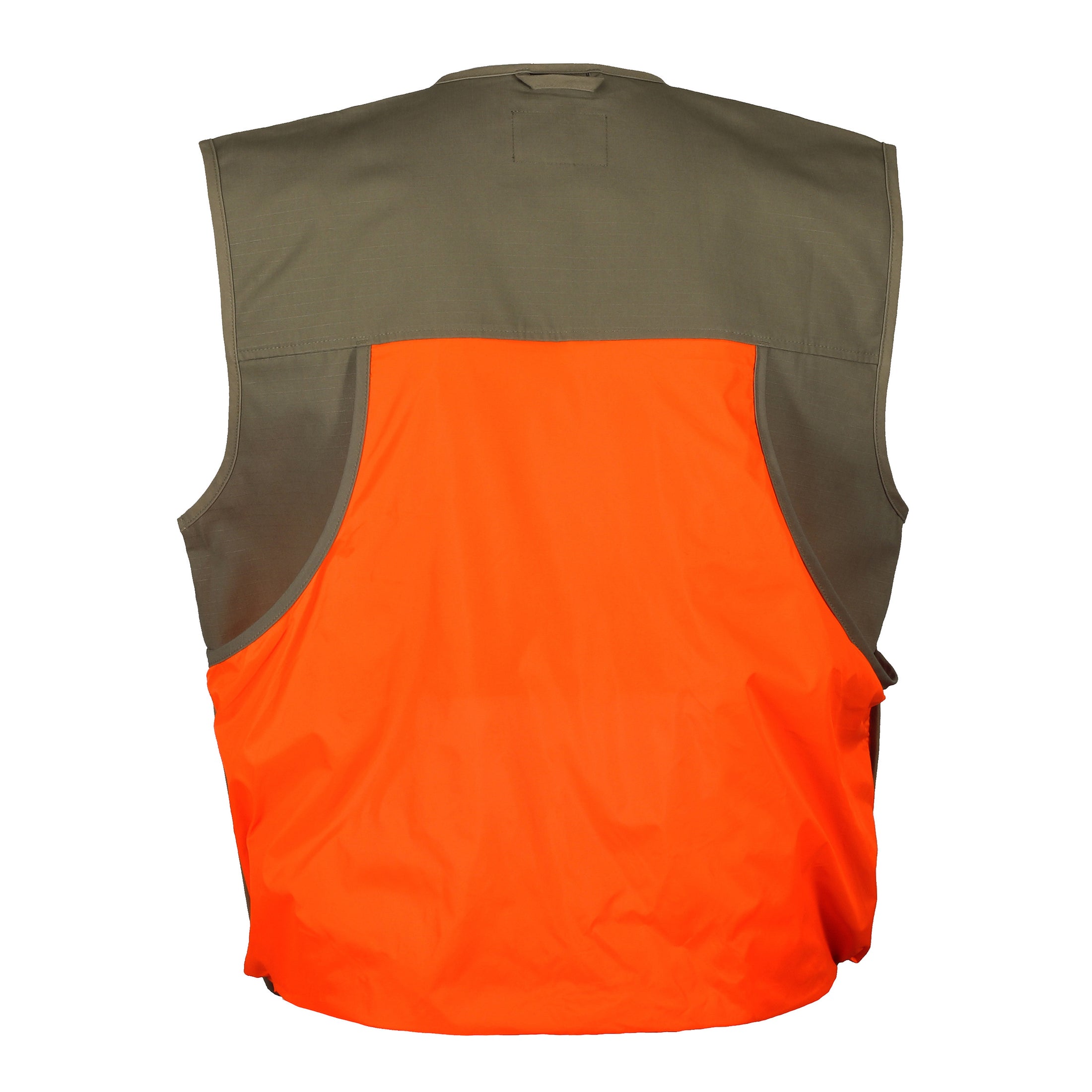 gamehide shelterbelt vest back view (khaki/blaze orange)