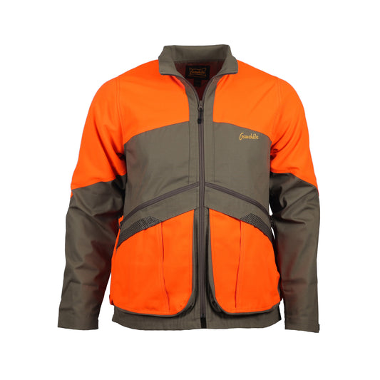 gamehide shelterbelt jacket back view (khaki/blaze orange)
