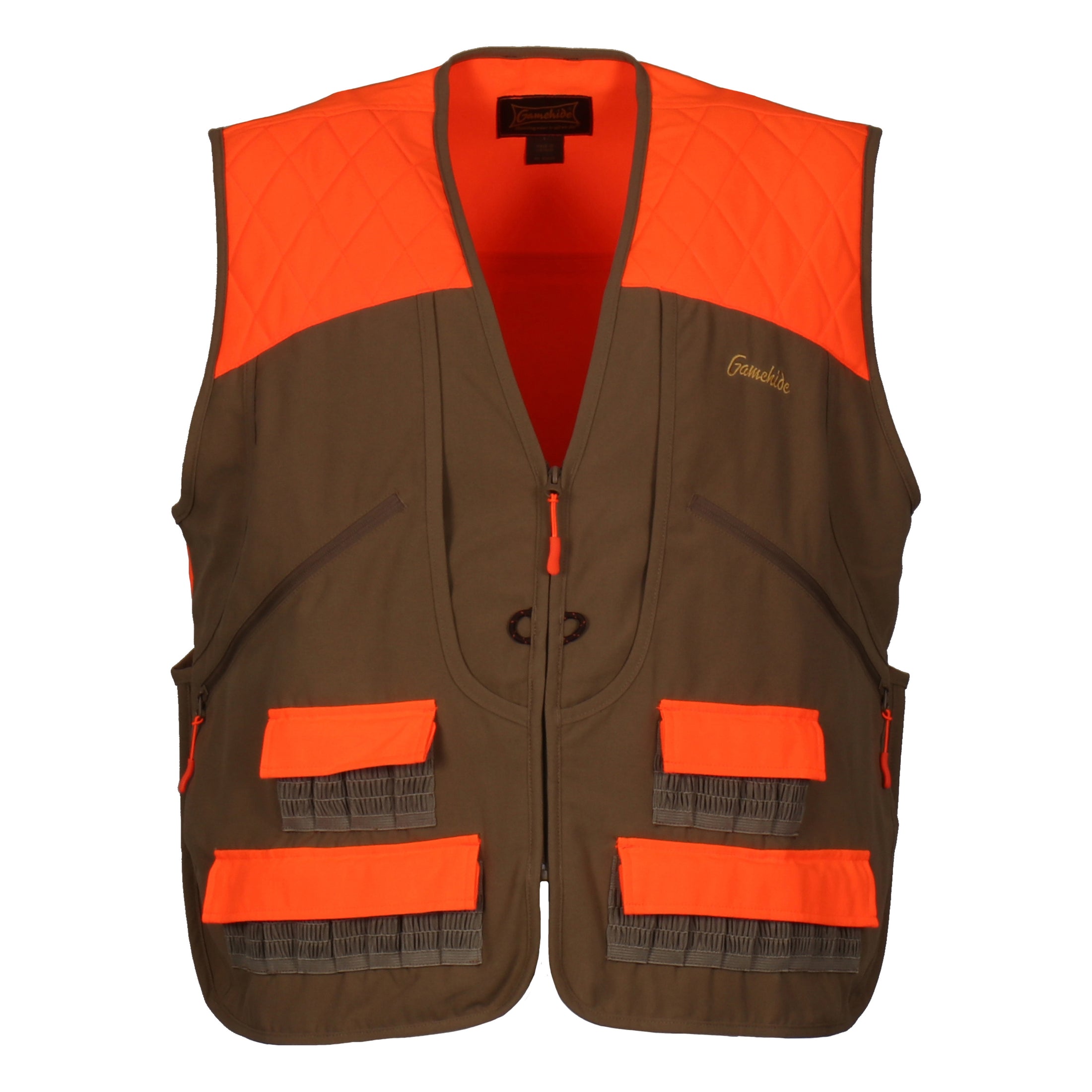 gamehide Pheasant Vest front (tan/blaze orange)