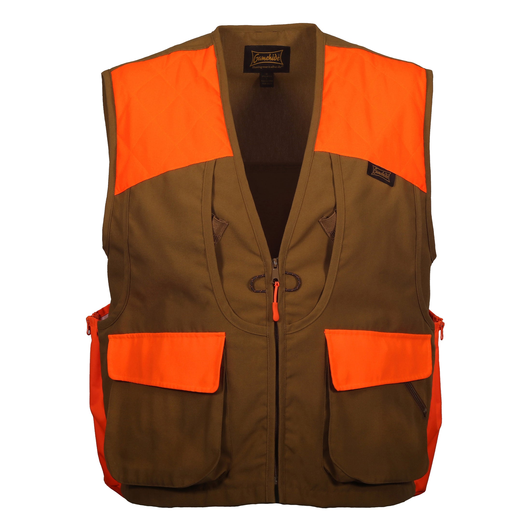 gamehide Outfitters Upland Vest front (marsh brown/blaze orange)