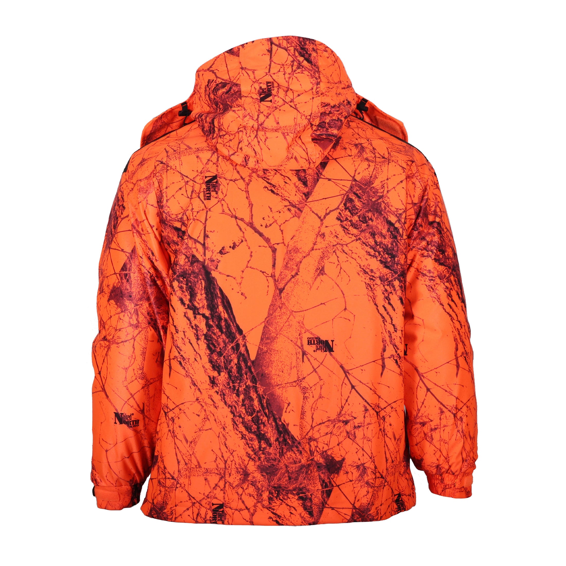 gamehide wild systems parka back view (naked north blaze orange camo)