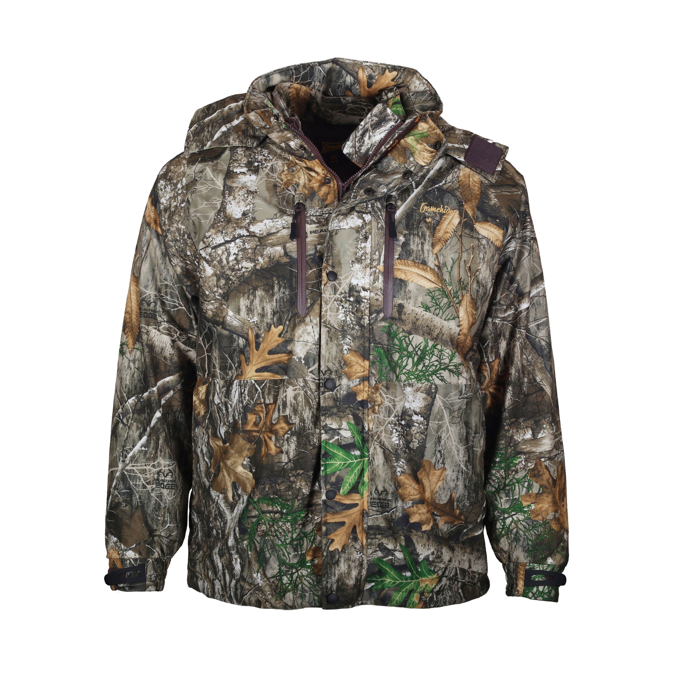 gamehide wild systems parka front view (realtree edge)