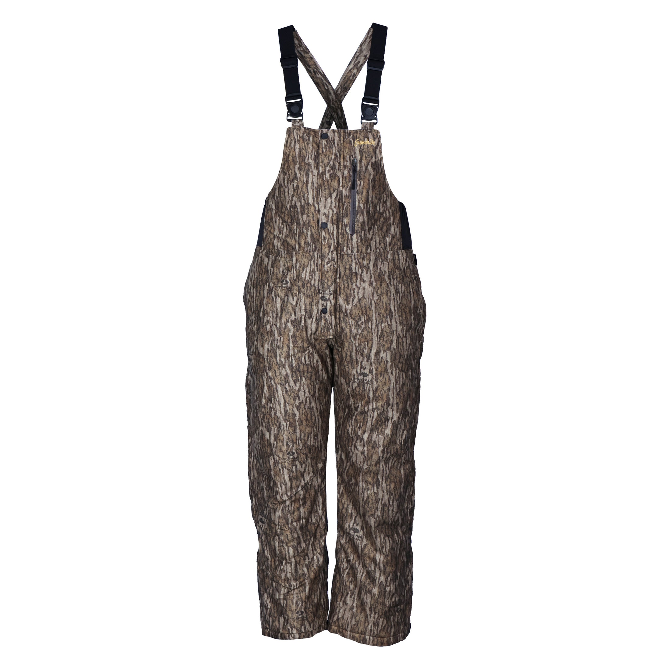 gamehide ridgeline bib front view (mossy oak new bottomland)