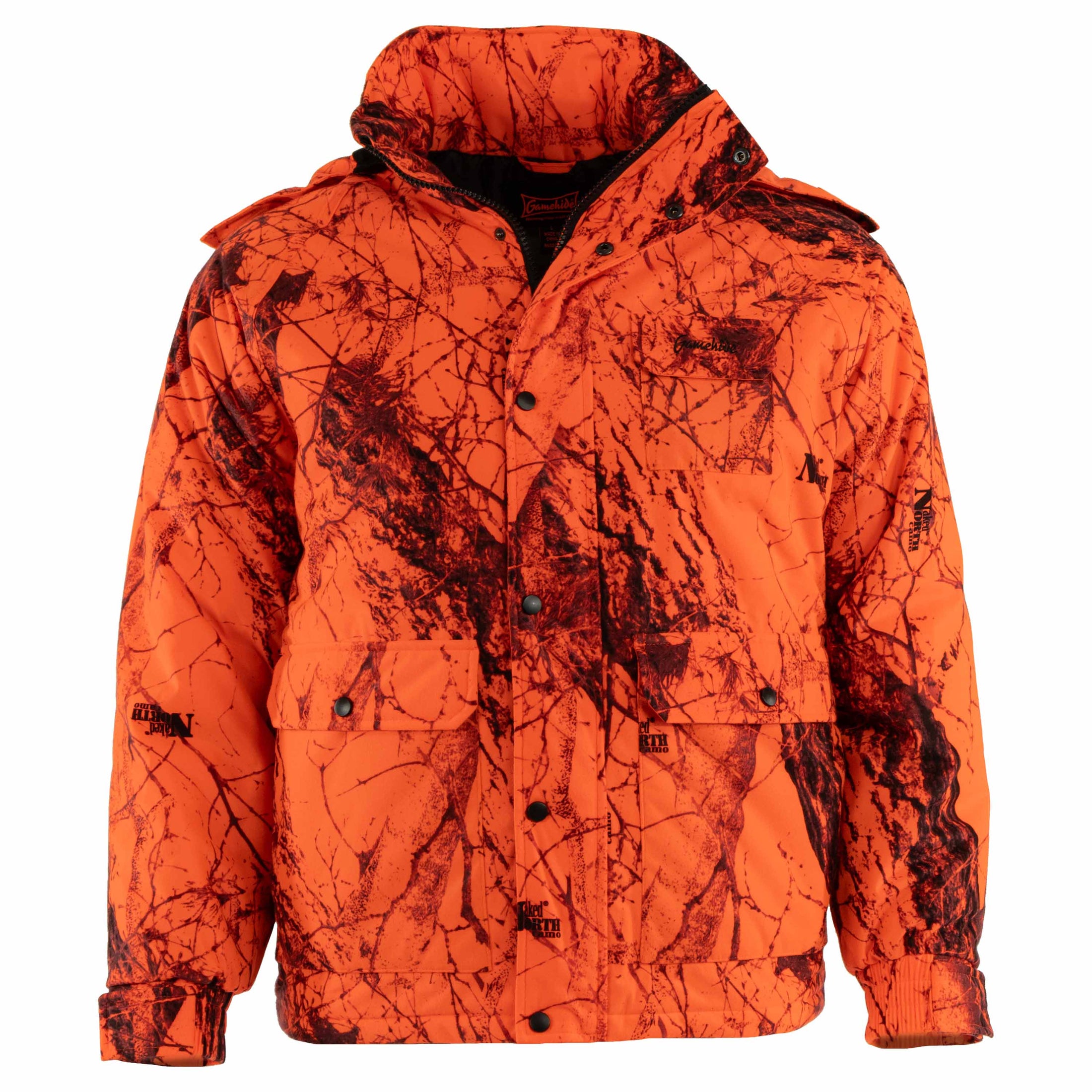 gamehide Flatland Parka front (naked north blaze orange camo)