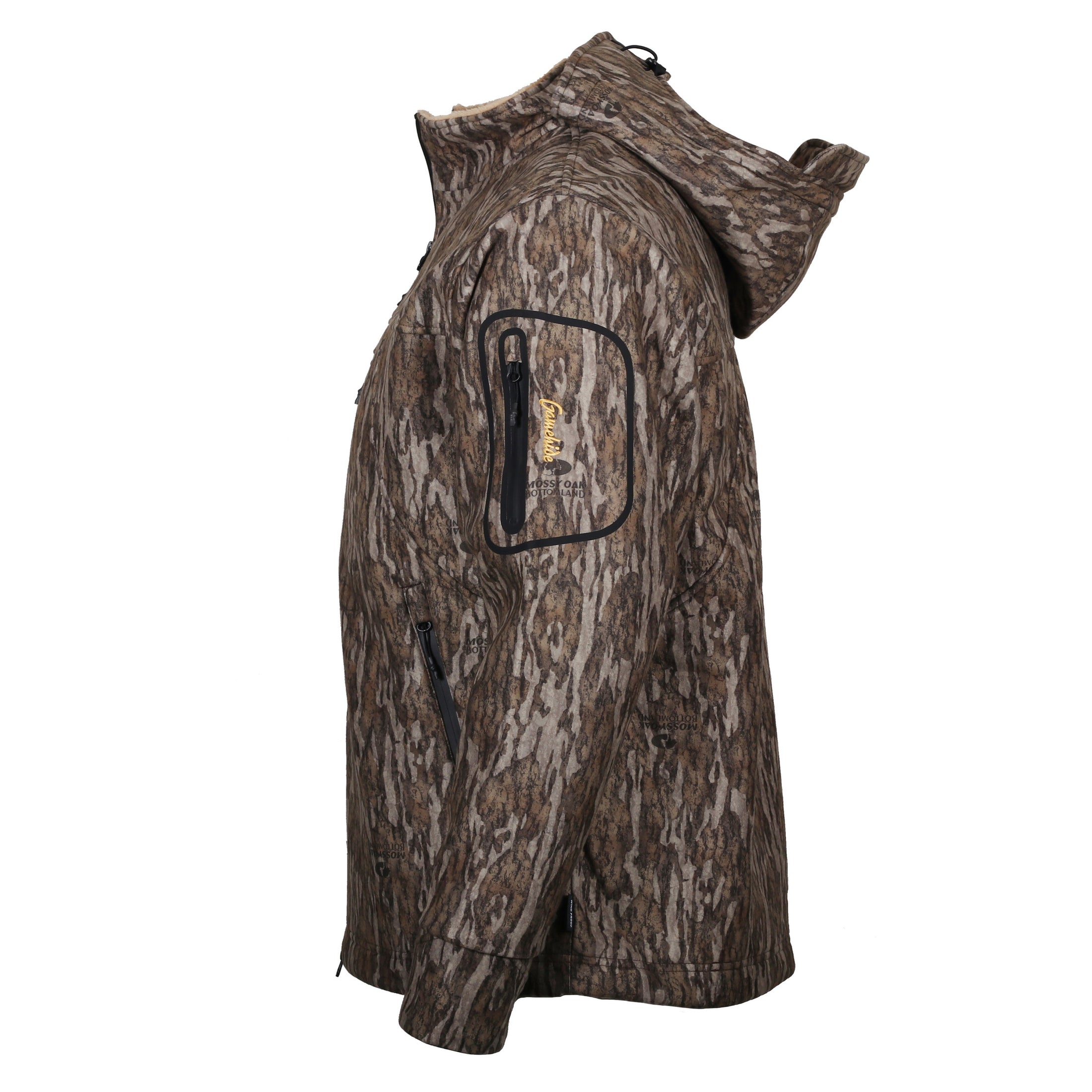 gamehide whitetail jacket side view (mossy oak new bottomland)