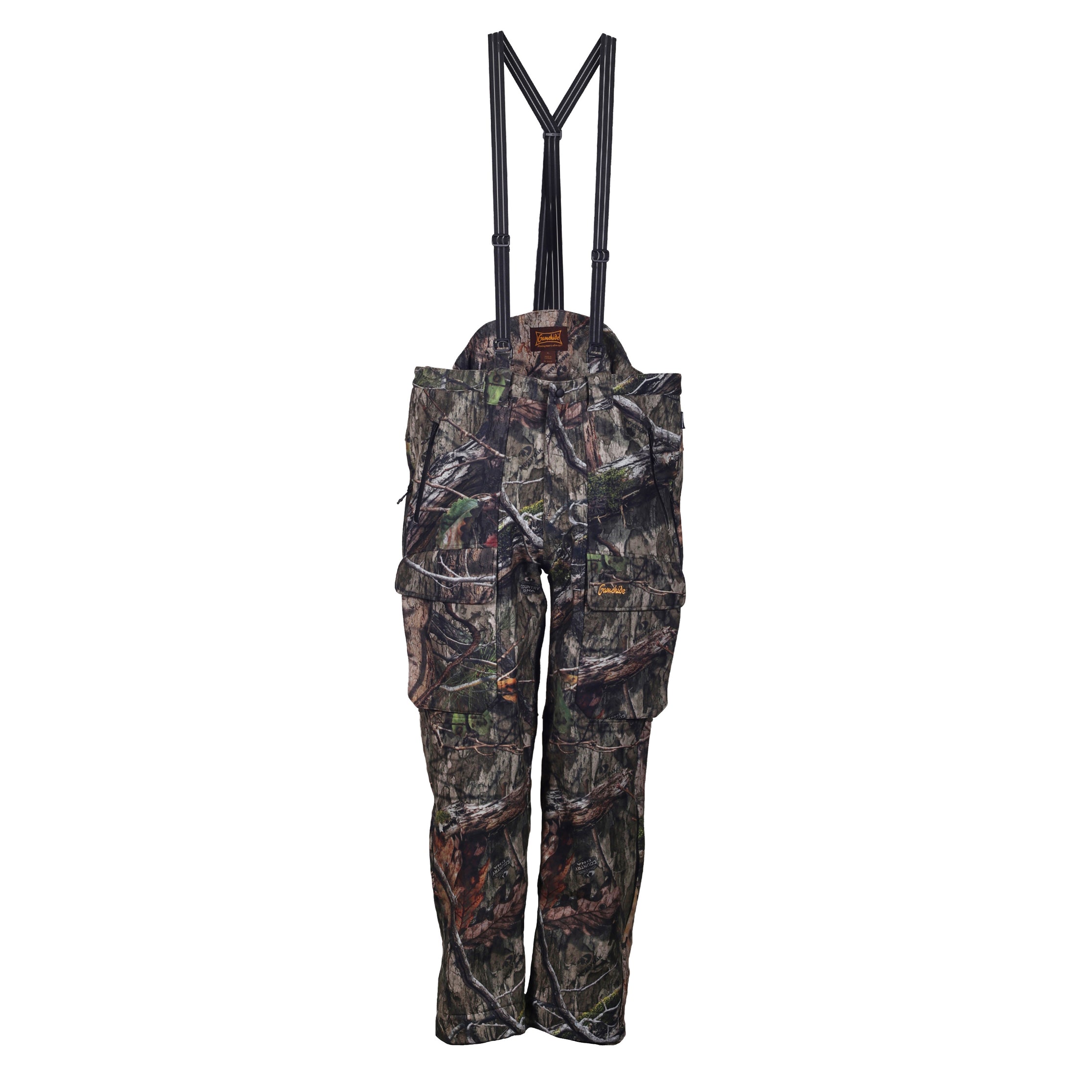 gamehide whitetail pant/bib front  view (mossy oak dna)