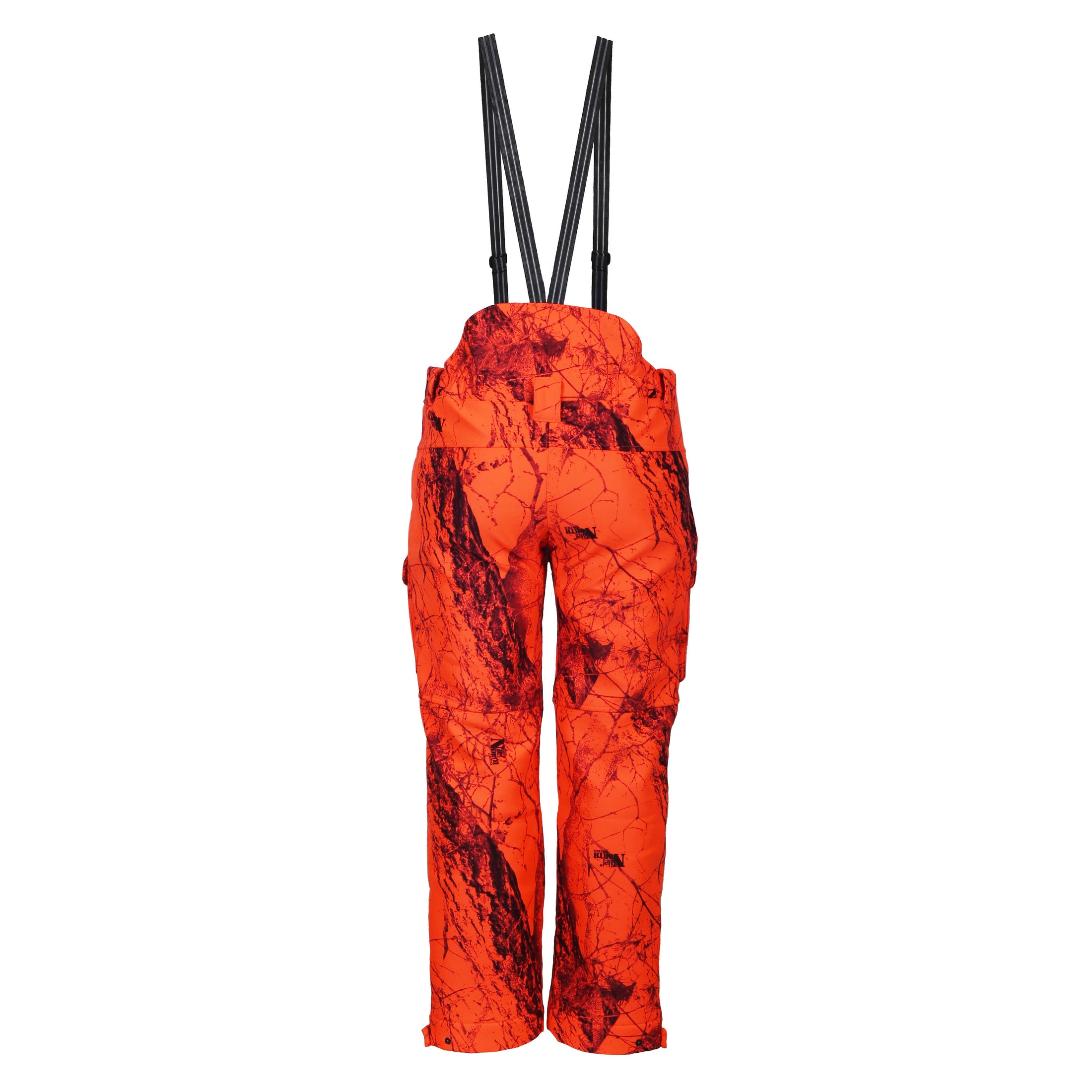 gamehide whitetail pant/bib back view (naked north blaze orange camo)