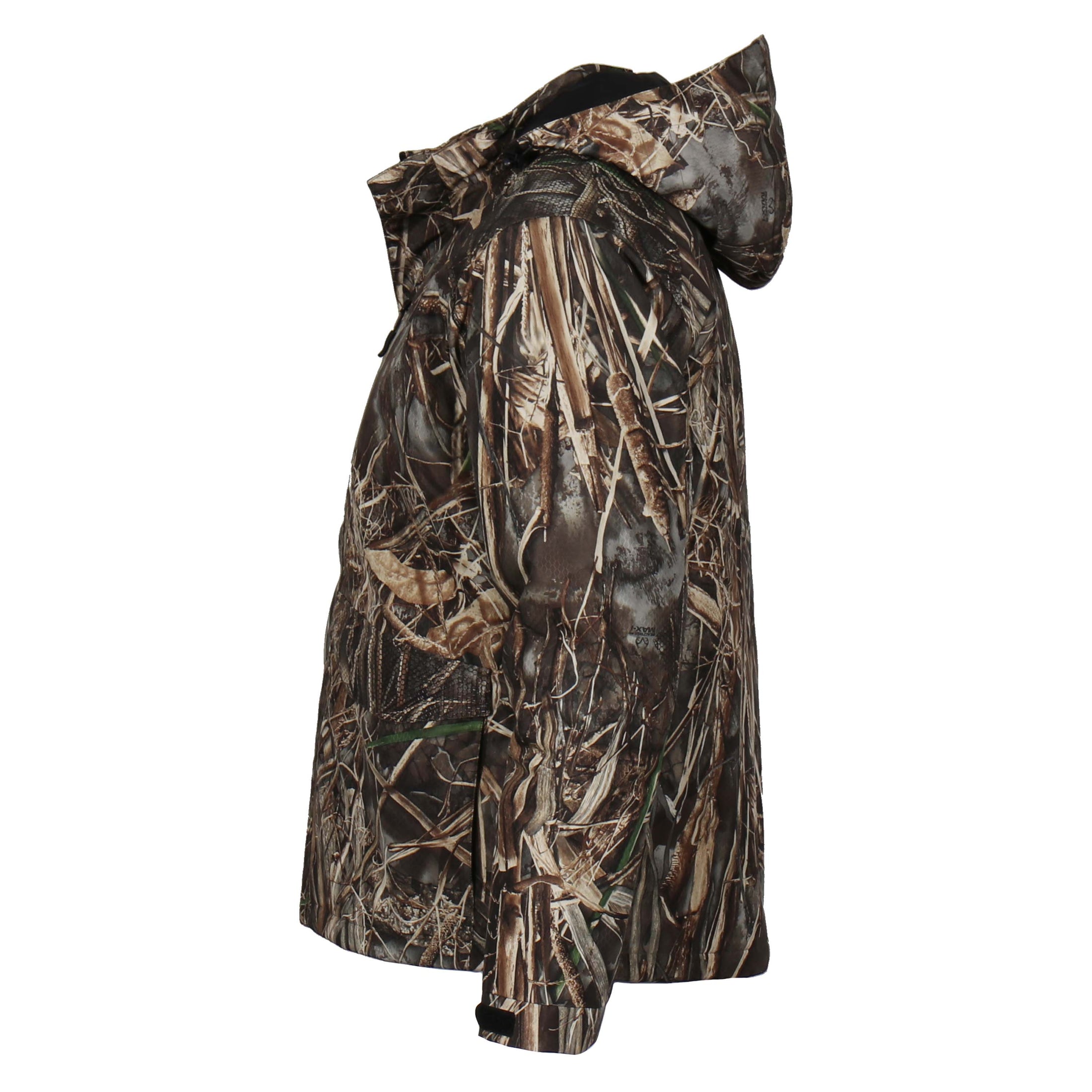 gamehide slough creek jacket side view (realtree max 7)
