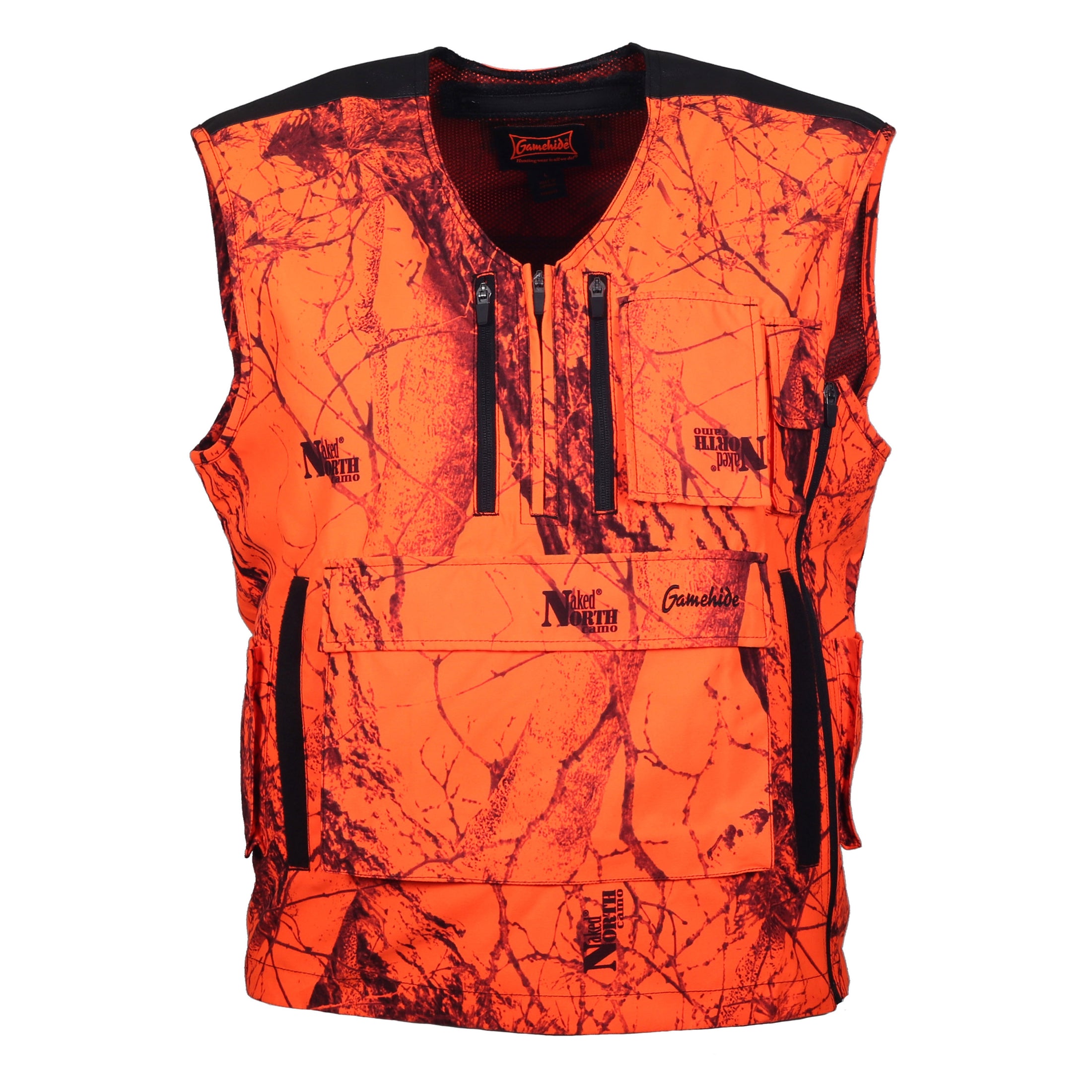 gamehide Mountain Pass Big Game Vest Extreme front (naked north blaze orange camo)