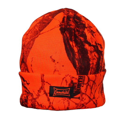 gamehide knit hat (naked north blaze orange camo)