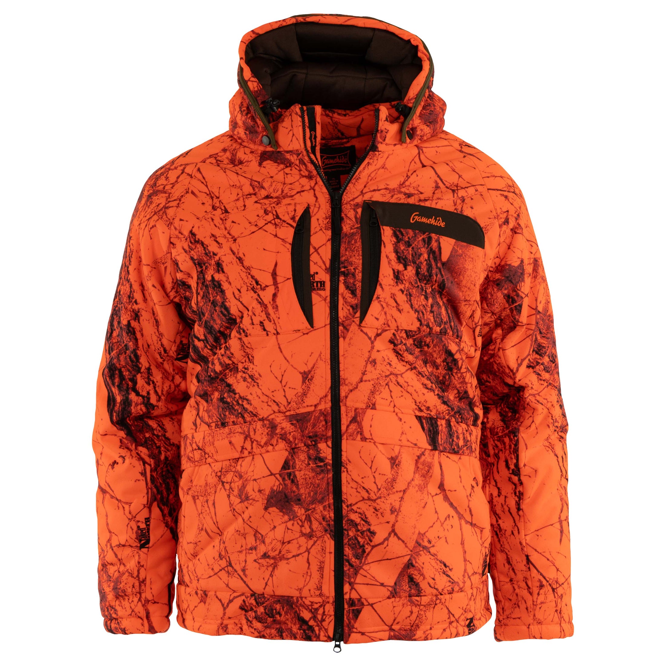 Embers Edge parka - front view (naked north blaze orange camo)