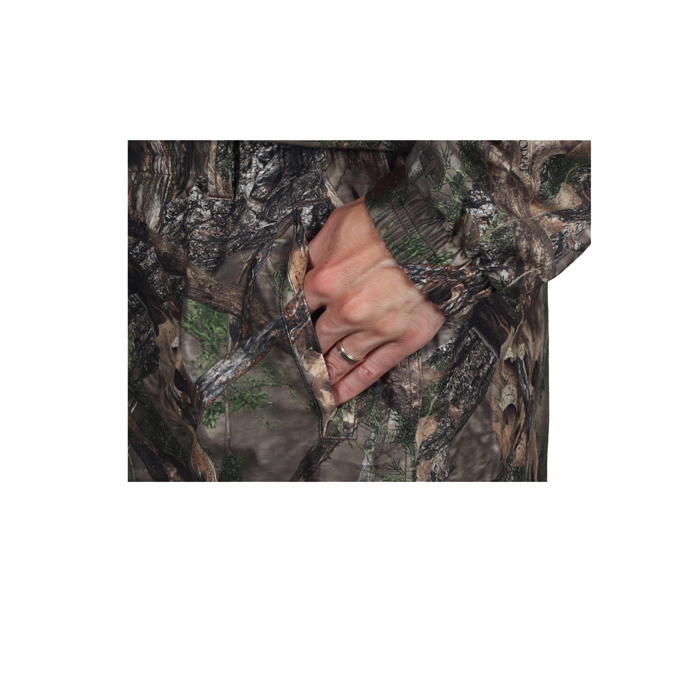 Gamehide Deep Camp Rain Pant - Front Pocket View - Woodlot
