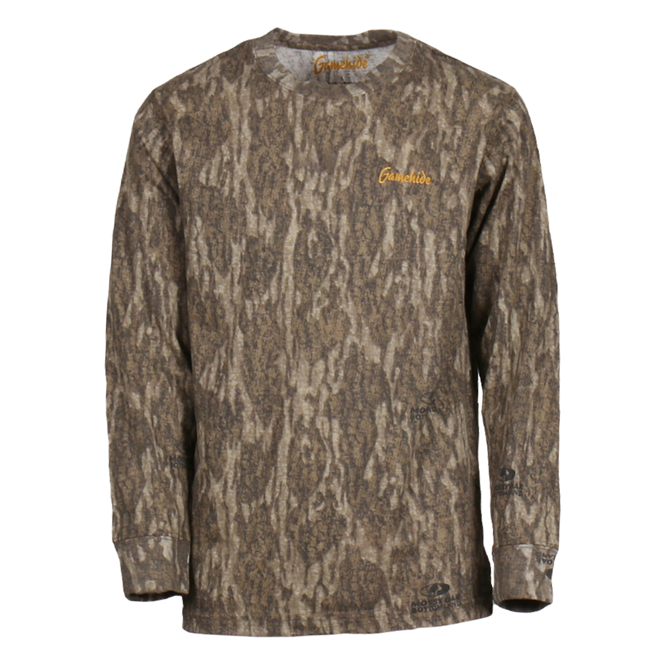 gamehide toddler hunt camp long sleeve tee (mossy oak new bottomland)