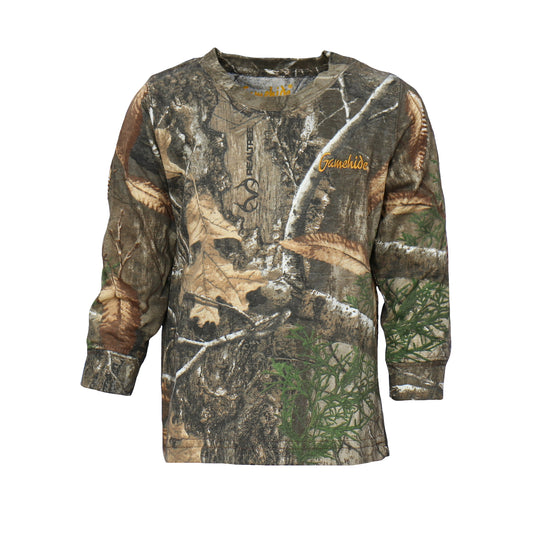 gamehide toddler hunt camp long sleeve tee (realtree edge)