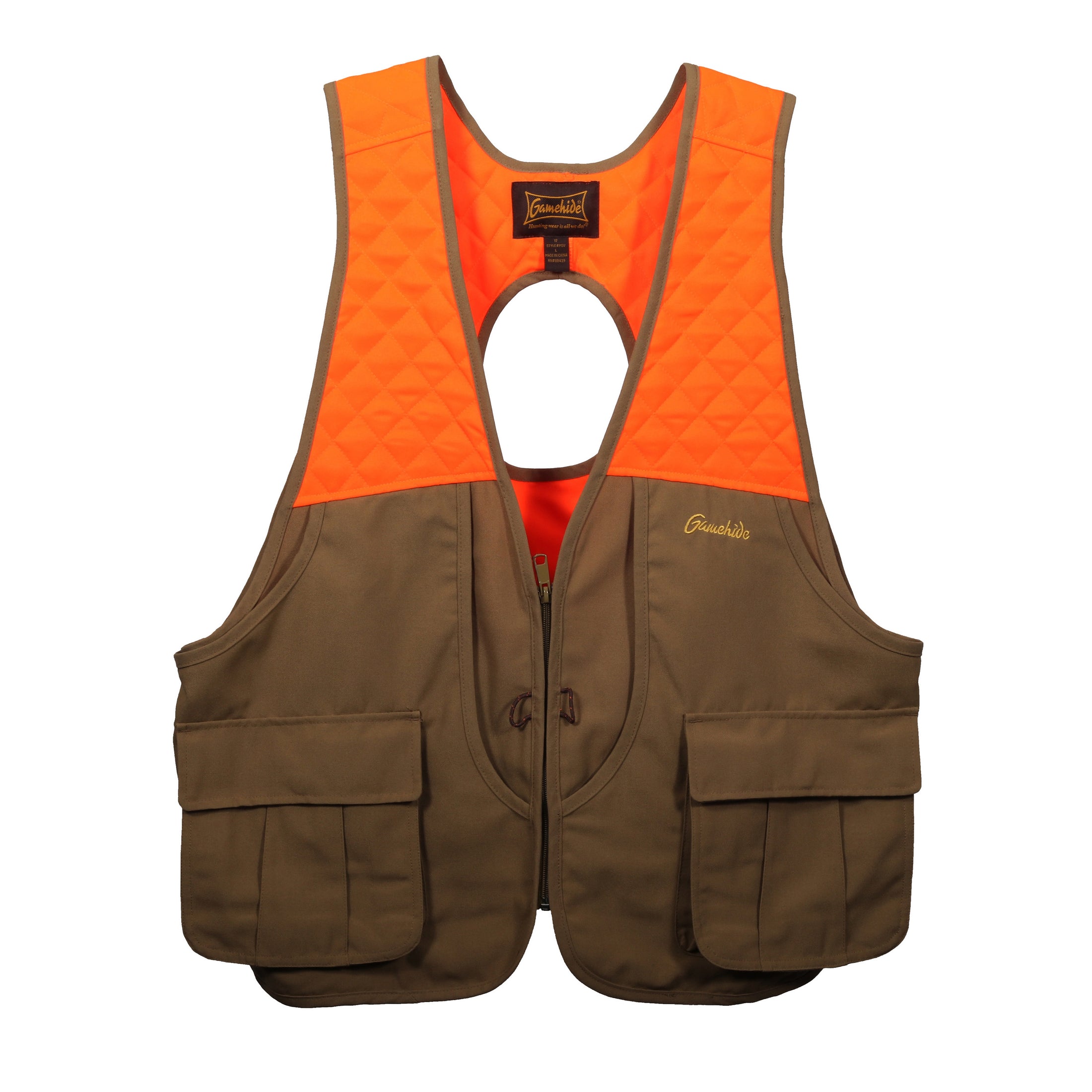 gamehide Gamebird Ultra Light Upland Vest For Men front (tan/blaze orange)