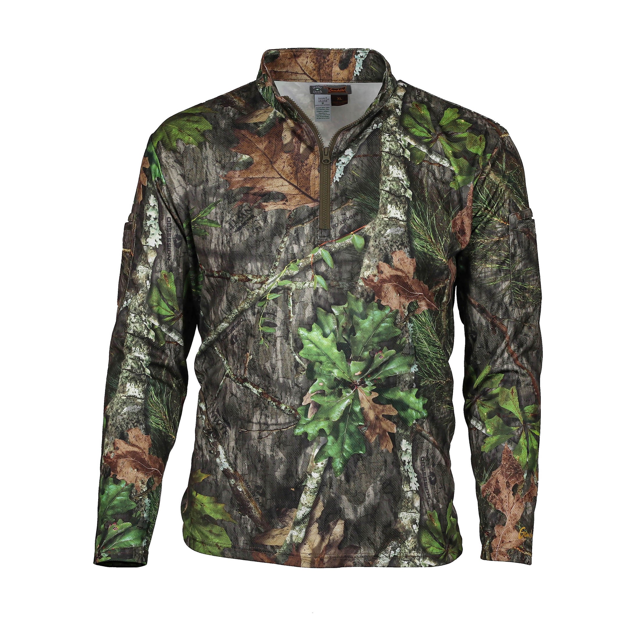 gamehide ElimiTick Tactical Style Quarter Zip Long Sleeve Shirt front (mossy oak obsession)