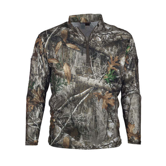 gamehide ElimiTick Tactical Style Quarter Zip Long Sleeve Shirt front (mossy oak obsession)