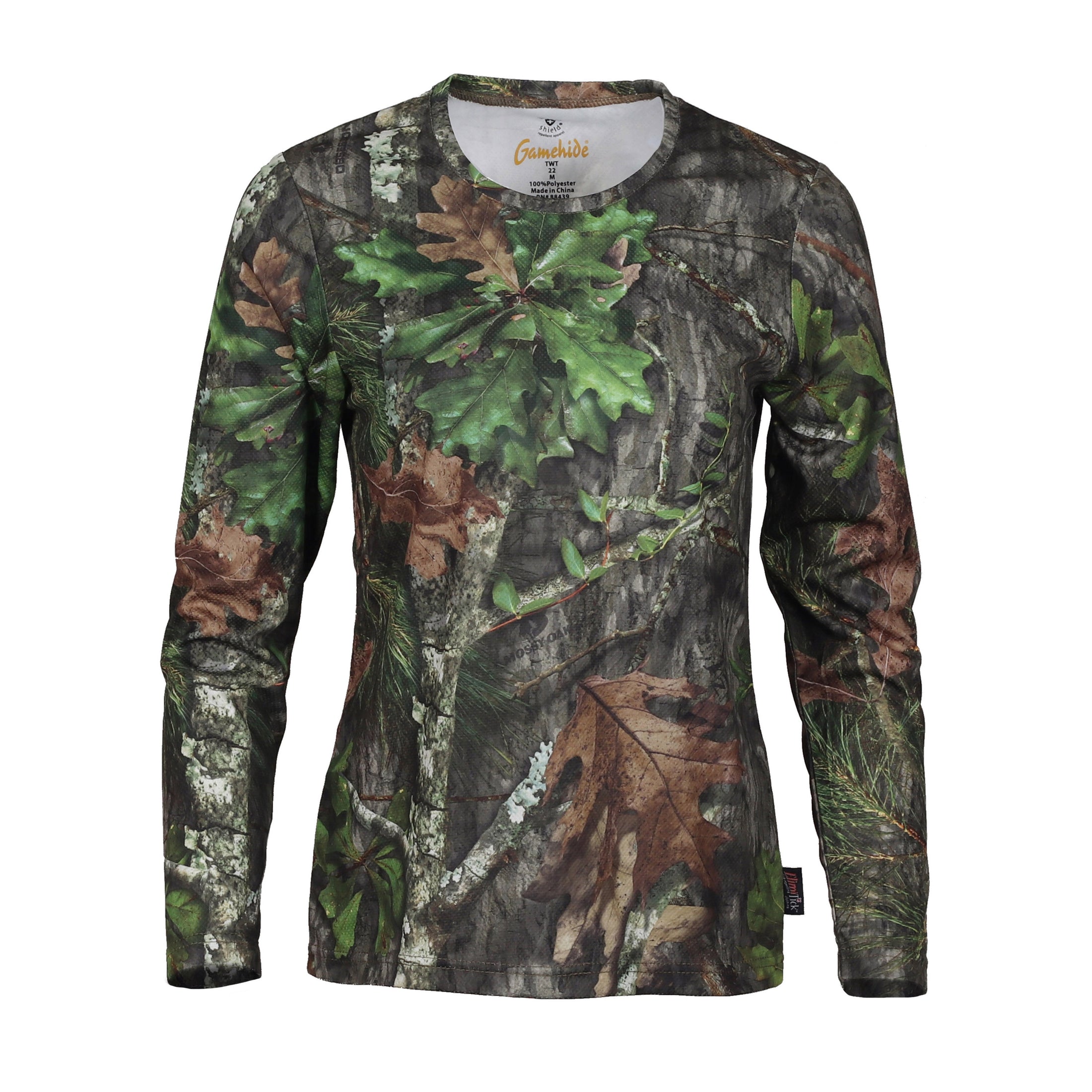 gamehide elimitick womens long sleeve shirt front view (mossy oak obsession)