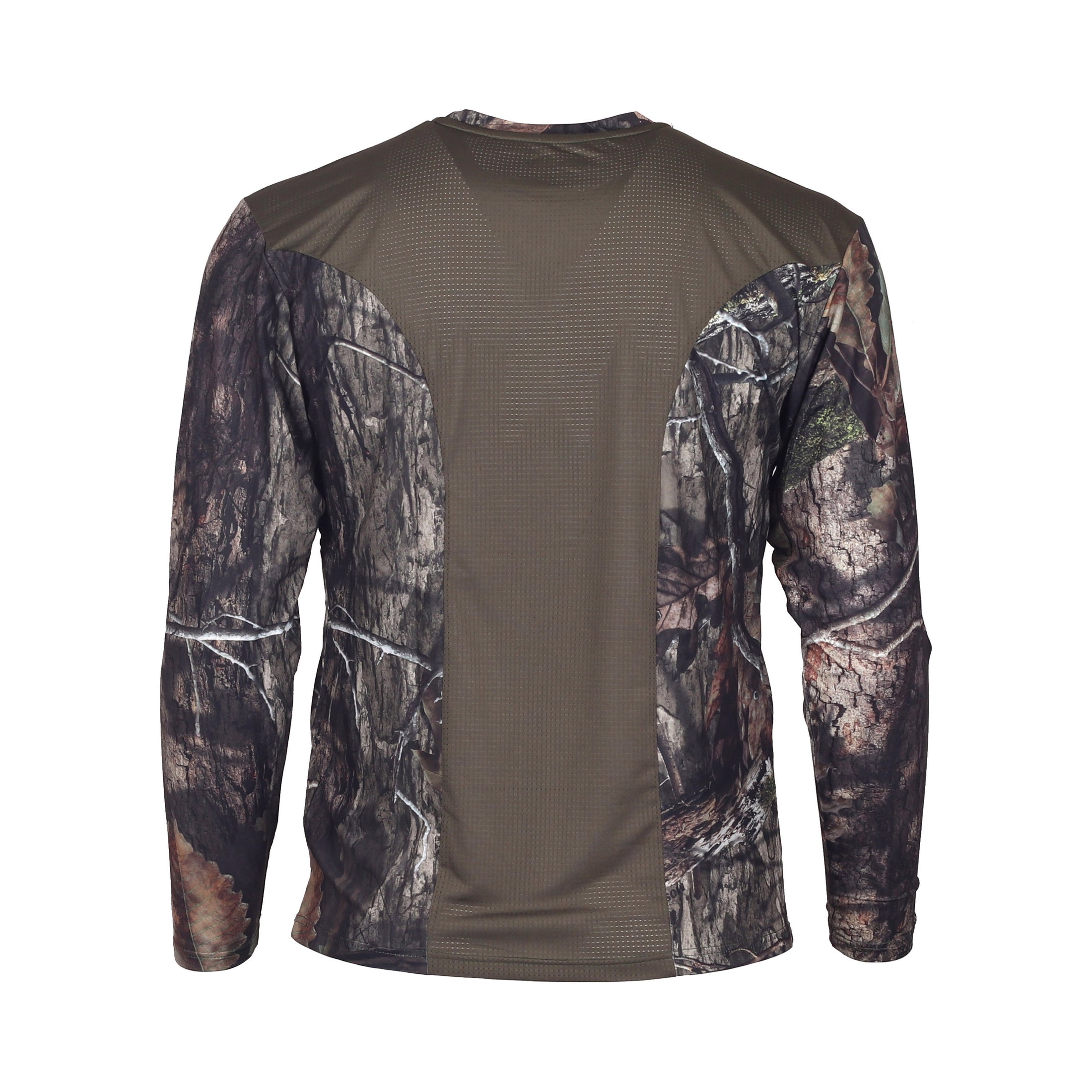 gamehide rapid wick long sleeve tee back view (mossy oak dna)