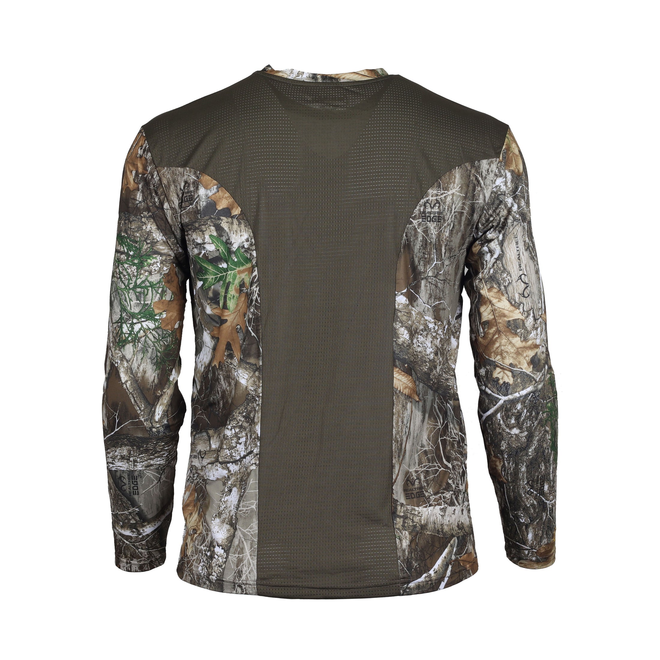 gamehide rapid wick long sleeve tee back view (realtree edge)