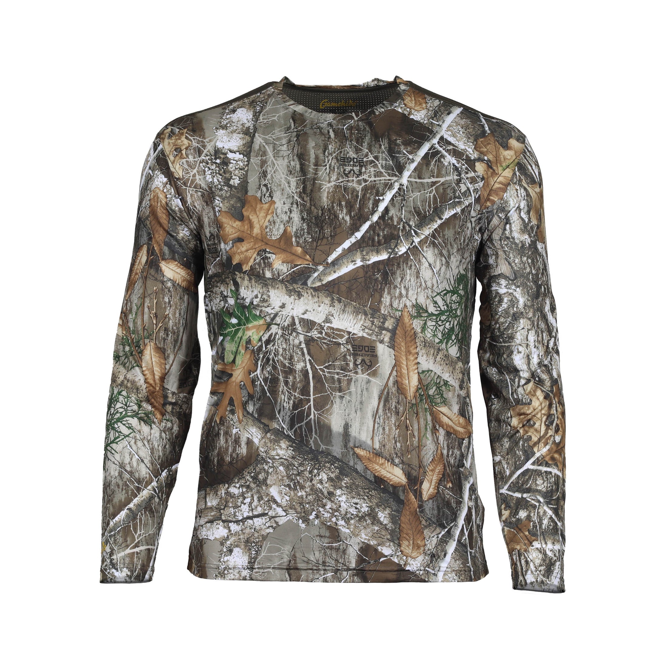 gamehide rapid wick long sleeve tee front view (realtree edge)