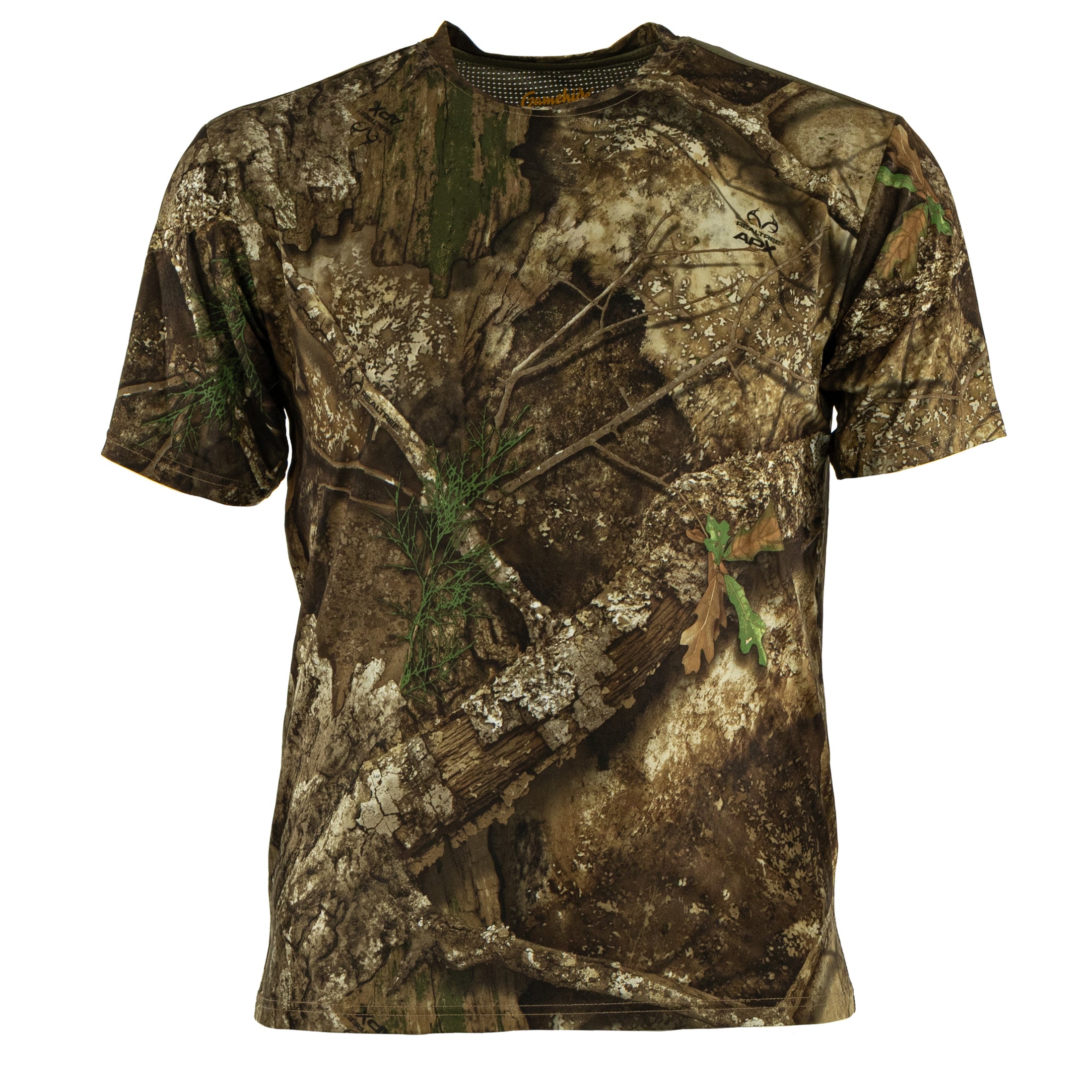 gamehide rapid wick short sleeve tee front view (realtree apx)