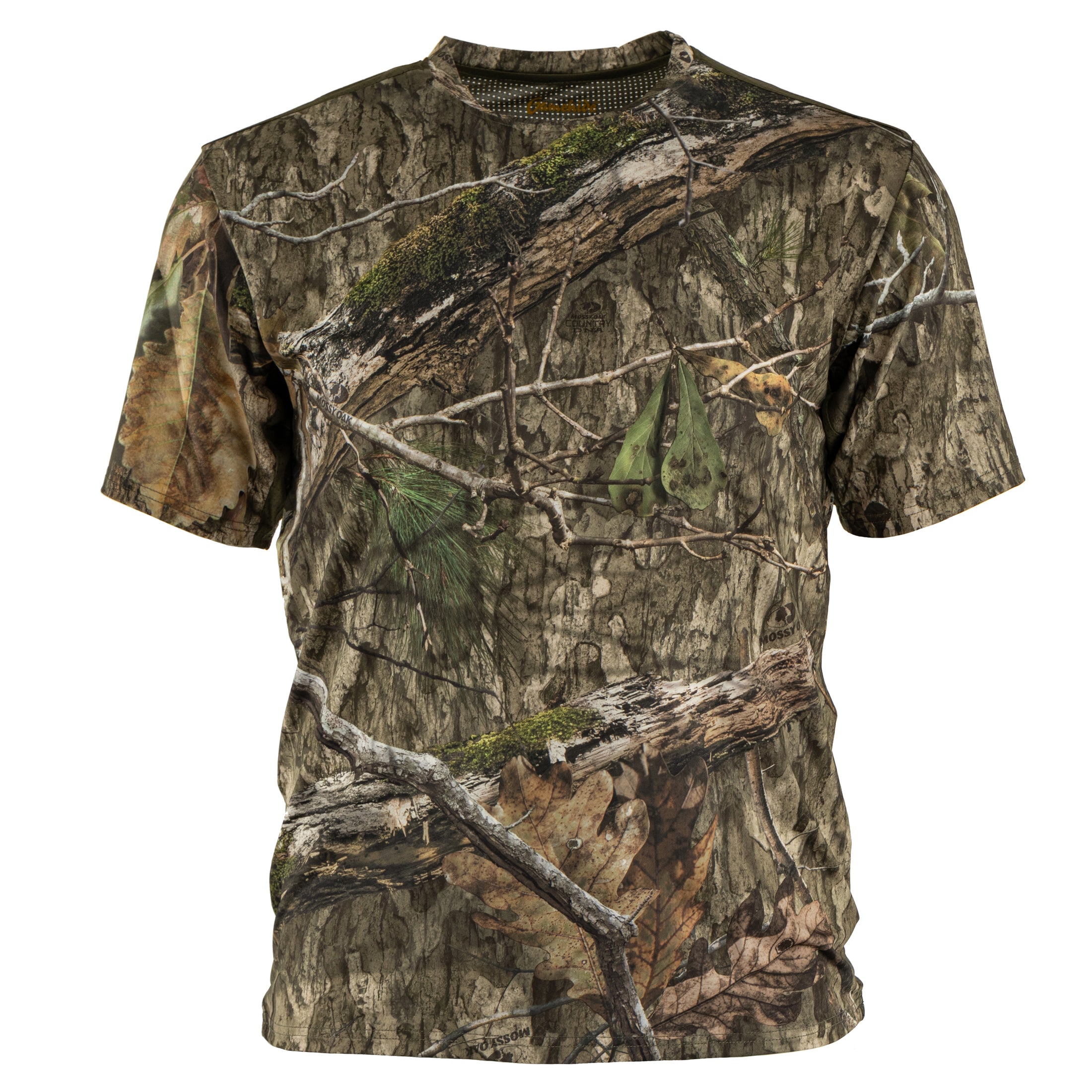 gamehide rapid wick short sleeve tee front view (mossy oak dna)