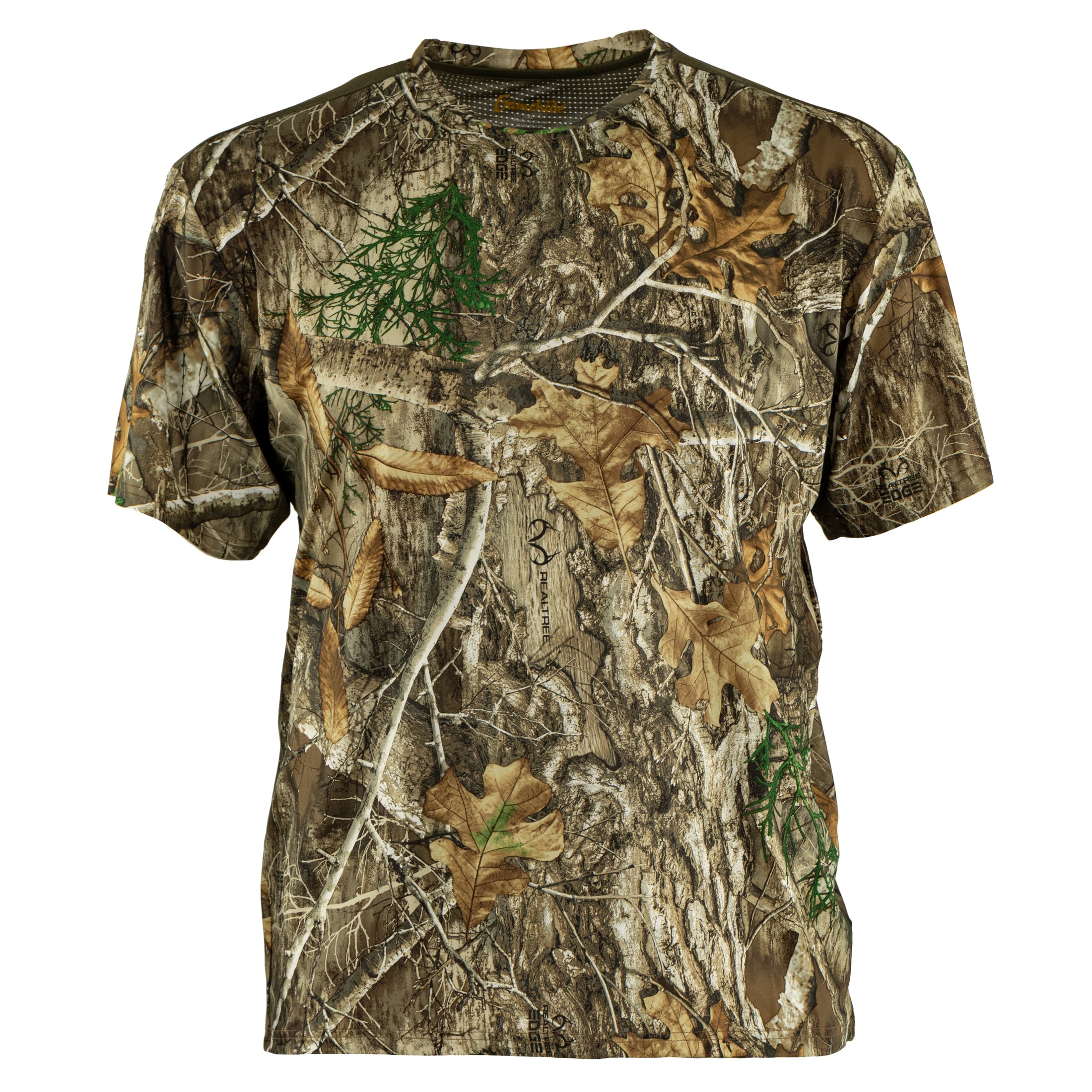 gamehide rapid wick short sleeve tee front view (realtree edge)