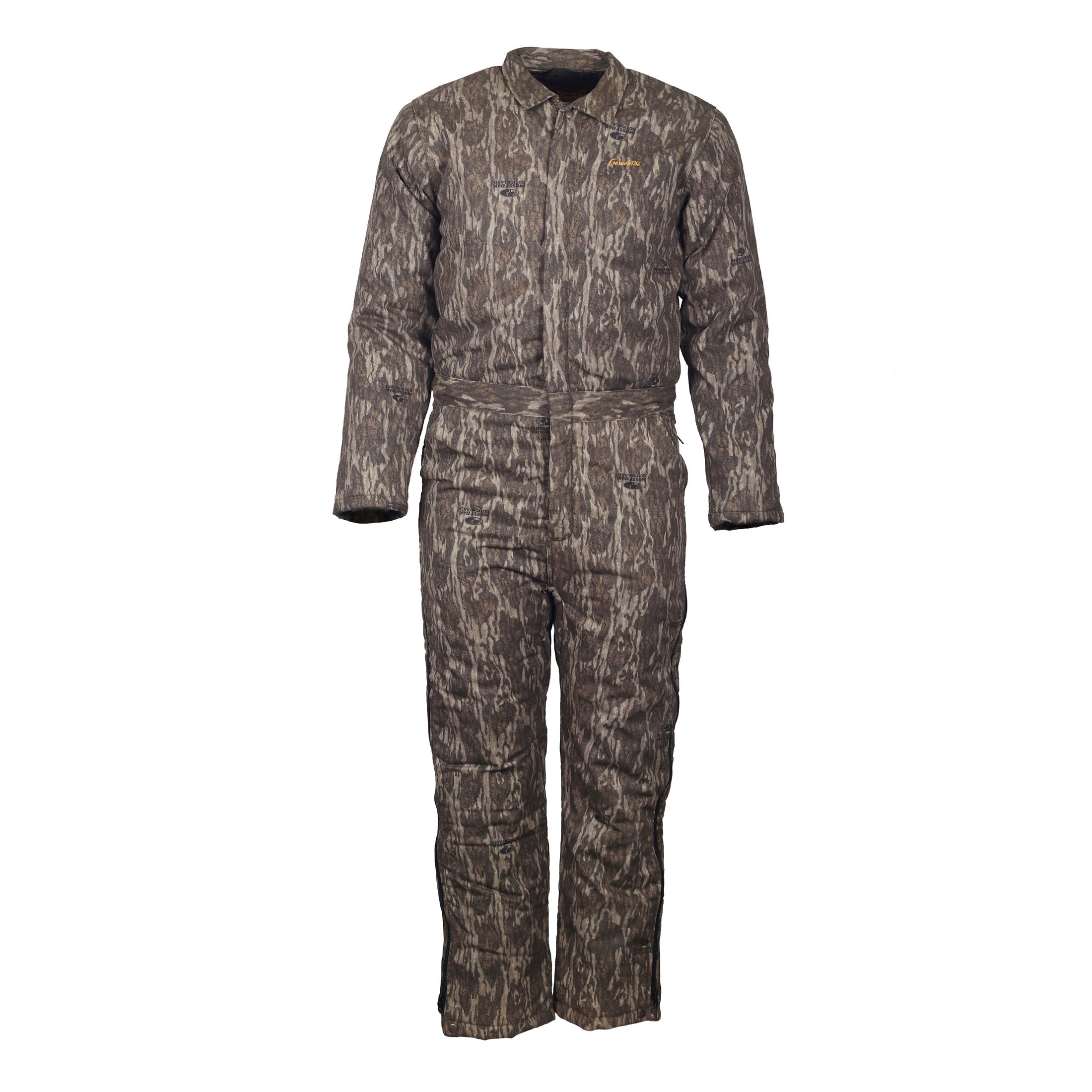 gamehide youth tundra coveralls front view (mossy oak new bottomland)