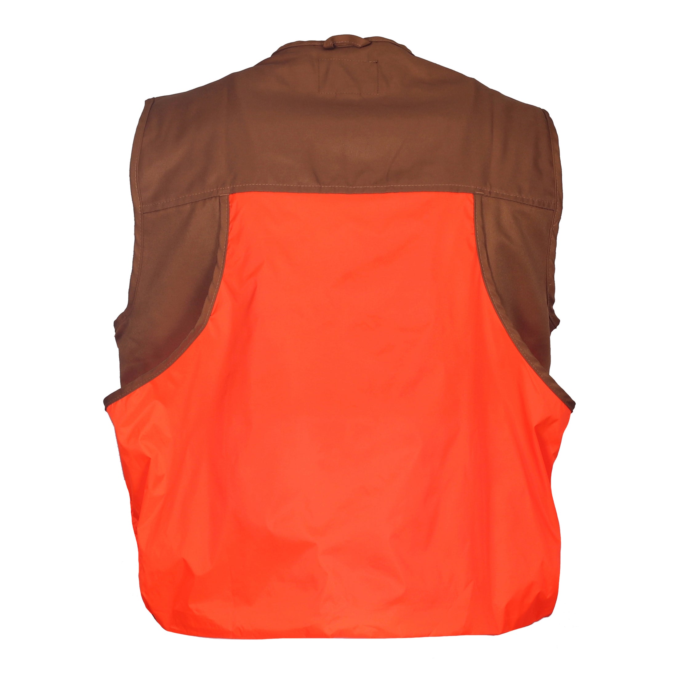 gamehide youth front loader vest back view (marsh brown/orange)