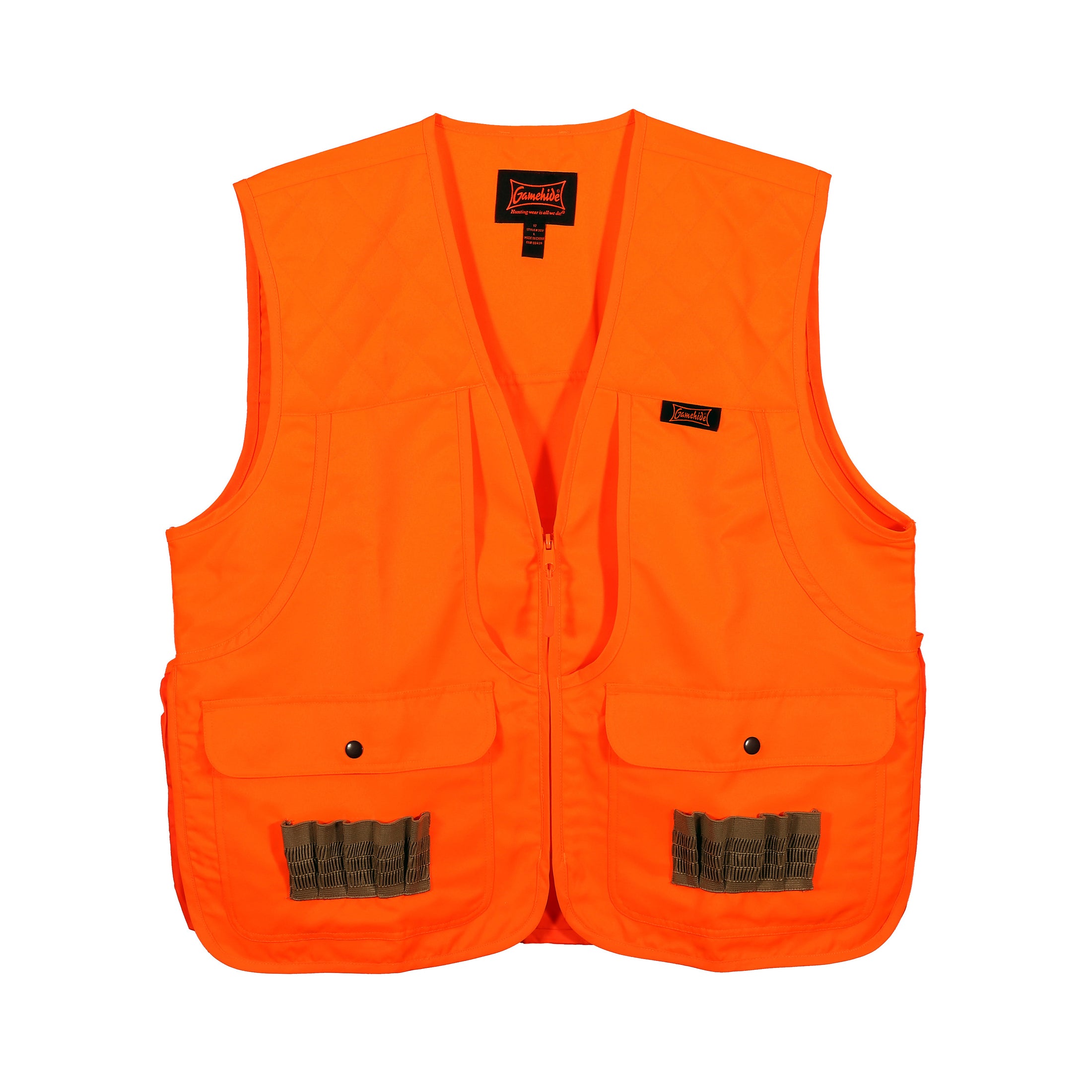 gamehide youth bird hunting vest front view (blaze orange)