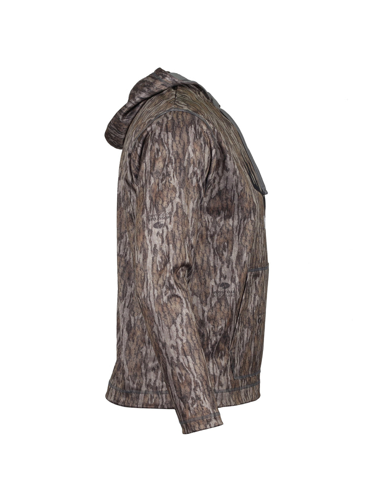 deer camp clothing performance hoodie in mossy oak new bottomlands camo