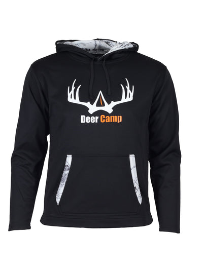 performance fleece hoodie with snow camo accents - deer camp clothing