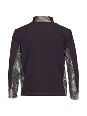 weather resistant, brown/realtree camo soft-shell jacket